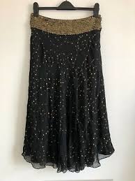 NWT MALVIN Black Silk Chiffon Maxi Skirt Size UK 18 Gold Embellished ORP  £129