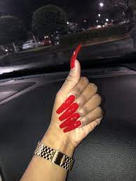 Red Bright Long Coffin Pretty Nails Glitter Long Acrylic Nails Coffin Acrylic Summer Nails Coffin Acrylic Nails