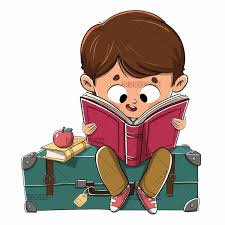 Boy Reading Sitting On Suitcase Vector In 2020 Cartoon Pics Kids Cartoon Characters Reading Cartoon