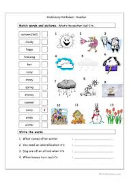 Vocabulary Matching Worksheet Weather Worksheet Free Esl Printable Worksheets Made By Teac Weather Worksheets Weather Vocabulary Kids Worksheets Printables