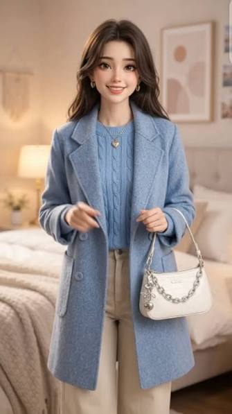 Blue and gray—a color combo that's refined, sleek, and effortlessly chic. #mymotf #blueoutfits #winteroutfits