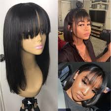 The short black bob hairstyles with bangs can transform your appearance and confidence throughout a period when you will need it the most. Remy Human Hair Wigs With Bangs Straight Hair Bob Wig 8 16 Natural Black Color Short Human Hair Wigs For Black Women Full Machine Wigs Aliexpress