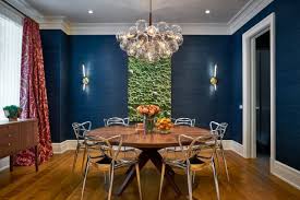 Navy paint on an accent wall brought a bold pop to my dining room transformation! Navy Blue Dining Room Ideas Photos Houzz