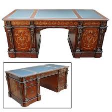 Executive Desk Solid Mahogany Leather Top Inlaid Hand Carved New Free Shipping Traditional Partners Desk Antique Desk Mahogany Leather