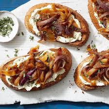 Caramelized Onion Goat Cheese Toast Recipe Eating Well Recipes Onion Recipes Great Appetizers