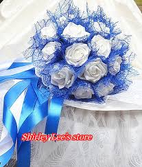 tps_header navy and white is a very stylish color scheme suitable not only for a beach or seaside wedding but also for any other due to its elegance. New Arrival 1pc X Pretty White Rose Wedding Flowers Bridal Bouquets W Blue Net Bride Bouquet Flowers Bridal Bouquet Bride Bouquetrose Wedding Aliexpress