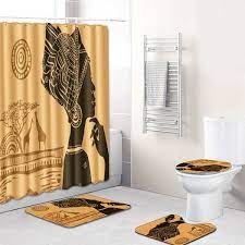 Add an exquisite touch to your bath decor with this bath set comes 3 piece bath mat and shower curtain made from waffle fabric matching shower roller hooks include it. 4pcs Set Shower Curtain Bath Mat Set African Woman Pattern Pedestal Rug Lid Toilet Cover Anti Slip Mat Bathroom Curtains Shower Curtains Aliexpress