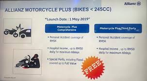 Polisi ini juga membolehkan syarikat insurans membaiki, menggantikan dan menggembalikan jika berlaku kerosakan atau kehilangan. Allianz Motorcycle Plus Tawar Insurans Perlindungan Untuk Motosikal Bawah 245cc