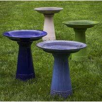 Birdbath, outdoor/indoor fused glass with painted finish, w/stand green or blue. Blue Ceramic Bird Baths You Ll Love In 2021 Wayfair
