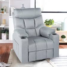 Grey Fabric Massage Recliner Chair 360 Degrees Swivel Heated Ergonomic Lounge Chair Walmart Com In 2020 Recliner Chair Ergonomic Chair Chair