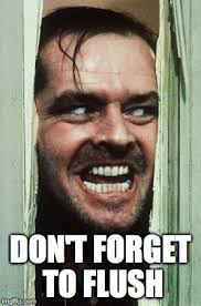 The Shining Meme Heres Johnny Meme Don T Forget To Flush Image Tagged In The Shining Film The Shining Scary Movies