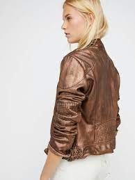 Free People Metallic Bronze Fitted And Rugged Leather Jacket Leather Jacket Fashion Jackets