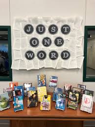 Just One Word Display Books With One Word Titles Displayed Crush Flawed Mayday Varie School Library Book Displays School Library Displays Library Displays