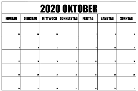 Kostenlos Zum Ausdrucken Oktober 2020 Kalender In 2020 Blank Calendar Printable Calendar Template Calendar Template