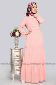 Moda Selvim Firfirli Sifon Tesettur Elbise Akt3019 S Pudra Elbise Modelleri Elbise Sifon Elbise