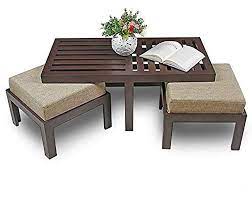 Thick foam core seat cushions promote proper posture large coordinating back pillows provide added support cushions available in canvas coal, cast ash or spectrum indigo set includes: Mamta Decoration Wooden Coffee Table With 2 Stools For Living Room Gray Cushion Amazon In Furniture