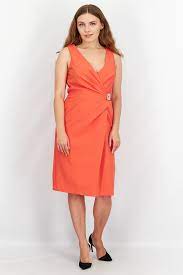 تسوق لورين باي رالف لورين فستان كوكتيل كريب بلا أكمام للنساء ، برتقالي عبر  الإنترنت | براندز فور لس