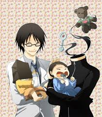 Shinra And Celty Have A Family I M Trying Not To Imagine That The Baby On The Left Doesn T Have A Head Underneath The Bag Durarara Anime Shinra Kishitani