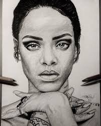 Basic Black And White Portrait Drawing Rihanna Black And White Portrait Pencil Drawing Print Black And White Portraits Drawing Prints Pencil Drawings