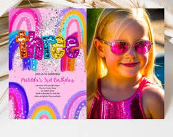 Rainbow Confetti 3rd Birthday Photo Invitation, EDIT YOURSELF Birthday  Invite for 3 Year Old Birthday Party, 2 Sizes, DIY Invite
