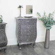 Part of the full beautify mirrored furniture range, the mirrored bedside table is a bedroom furniture essential with a modern. Silver Embossed 3 Drawer Bedside Table Monique Range