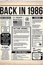 Back In 1986 Newspaper Style Digital Poster 1986 Birthday Printable Sign Flashback 1986 1986 Birthday Gift Ideas Anniversary Gift In 2020 Childhood Memories My Childhood Memories Do You Remember