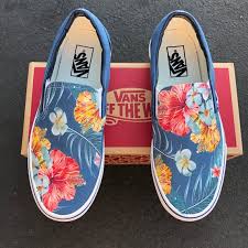 Maybe you would like to learn more about one of these? Tropical Floral Pattern On Navy Vans Slip On Shoes Men S Etsy