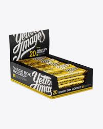 Download 20 Metallic Snack Bars Display Box Mockup Halfside View High Angle Shot In Flow Pack Mockups On Yellow Images Object Mockups Bar Displays Mockup Free Psd Mockup Psd PSD Mockup Templates