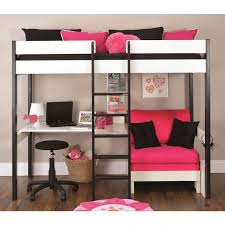 Lovely Pink Sofa Under Alluring Bunk Beds With Desk And Dark Ladder Facing Pink Ottoman Loft Bed With Couch White Loft Bed Girls Loft Bed