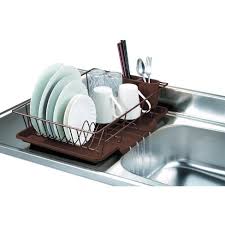 Home Basics 3 Piece Rust Resistant Vinyl Dish Drainer With Self Draining Drip Tray Brown Target Dish drainer rack 2 tier drip tray cutlery plates dry holder kitchen organizer. home basics 3 piece rust resistant vinyl dish drainer with self draining drip tray brown
