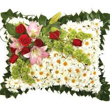 Beautiful satin pillow with flowers in the center. Chrysanthemum Pillow Casket Flowers H2230 Funeral Flowers Delivery In Toronto The Gta