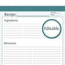Recipe Card Full Page Fillable Printable Pdf Teal Etsy Recipe Book Templates Recipe Cards Template Recipe Template For Word