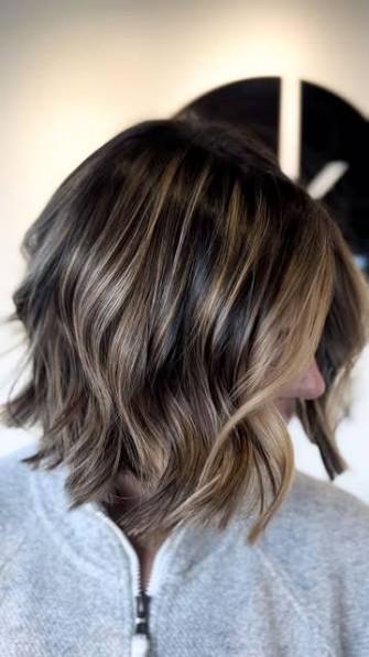 Brunette Caramel Honey Balayage Short Hair