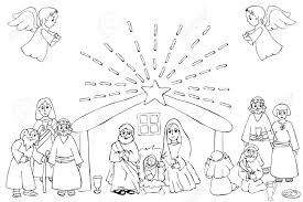 Show your kids a fun way to learn the abcs with alphabet printables they can color. Hand Drawn Coloring Pages For Kids And Adult A Christmas Nativity Scene Coloring Cartoon With Baby Jesus Mary And Joseph In The Manger And Star Above Christian Religious Illustration Royalty Free Cliparts