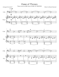 Cello, viola, violin, english horn, french horn, clarinet, trumpet, soprano sax, tenor sax, alto sax, banjo, guitar, piano, organ, melodica. Game Of Thrones Sheet Music For Piano Cello Solo Musescore Com