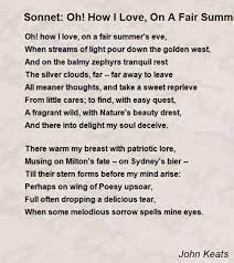 Sonnet Oh How I Love On A Fair Summer S Eve Poem By John Keats Poem Hunter John Keats Poems Keats John Keats