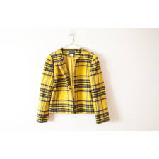 Black And White Plaid Cropped Blazer Vintage 90s Clueless Blazer Yellow Plaid Cropped 73 Liked On Polyvore Featuring Outerwear Jacket Plaid Wool Jacket Vintage Blazer White Cropped Jacket