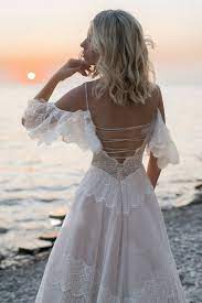 Bohemian dress for women v neck long sleeve tassel. Bohemian Lace Wedding Dresses V Neck Short Sleeves Beach Boho Etsy