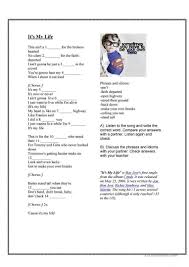 Your And You 039 Re Worksheet Song It S My Life Present Simple In 2020 Classroom Songs Songs English Lessons