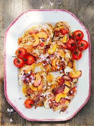 Sheet Pan Chicken With Peaches And Tomatoes Recipe Pan Chicken Recipes Sheet Pan Dinners