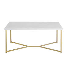 Product title small coffee table, faux white marble finish end tab. Rectangle Coffee Table With White Faux Marble Top And Gold Base Af42luxwmg