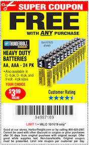 Get things you need for less with this harbor freight free shipping coupon code. Columbus Day Event Free Batteries With Purchase Harbor Freight Coupons