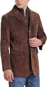 BGSD Men Brett 3-Button Leather Blazer Suede Sport Coat Jacket Brown Medium  at Amazon Men's Clothing store