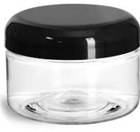 8 oz Plastic Jars, Clear PET Heavy Wall Jars w/ Black Smooth ...