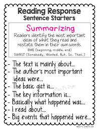 Reading Response Sentence Stem Anchor Charts Reading Response Journals Reading Response Sentence Stems