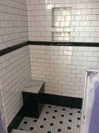 Add style to your backsplash or frame a custom mural with chair rail to any wall project. Black And White Classic Bathroom Tiles Black Chair Rail Black Grout White Su White Subway Tile Bathroom White Bathroom Tiles Black And White Tiles Bathroom