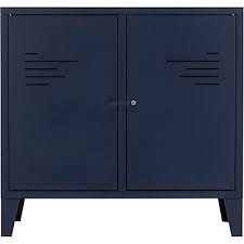 Commode 2 Portes Bleu Myrte En Metal Porte Acier Petit Meuble Rangement Commode Bleu