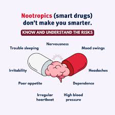 Think that taking non-prescribed nootropics (smart drugs), will make you  smarter? Think twice. 🧠 Nootropics are drugs that some may use to improve  memory, focus and energy levels. While prescription versions like