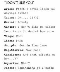 Since they have a lot of imagination and strange ideas, they also like real adventures. How The Zodiac Signs React To I Don T Like You Zodiacsigns Explore Pinterest Zodiacsigns Zodiac Memes