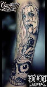 Chicano tattoos sleeve skull tattoos black tattoos body art tattoos tribal tattoos hand tattoos evil clown tattoos wicked tattoos calve tattoo. Pin On Hairstyles Girls With Sleeve Tattoos Clown Tattoo Girl Tattoos